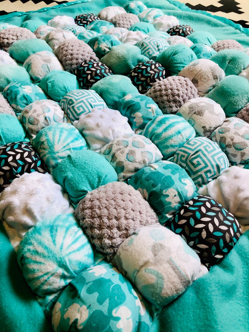 Teal Blanket Quilt for Tummy Time Naps /& Play Time