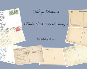 12 Vintage Postcard backs, blanco en met berichten Europa en vk digitale download bundel