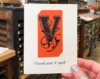 V Card • Funny Blank Greeting Card • Letterpress Printed by Hand