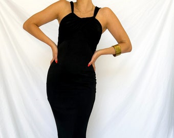 Vintage Black 100% Silk, Mermaid Cut Evening Gown