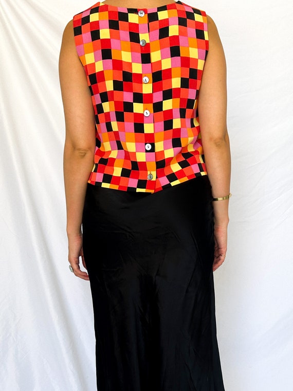 Vintage 90s/00s Colorful Checkered Silk Tank - image 3