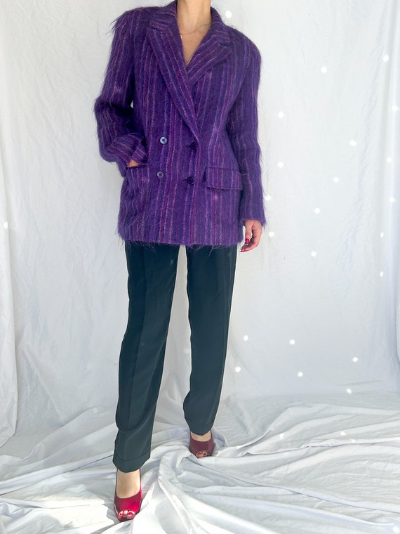 Vintage 80s Purple Striped Mohair Coat