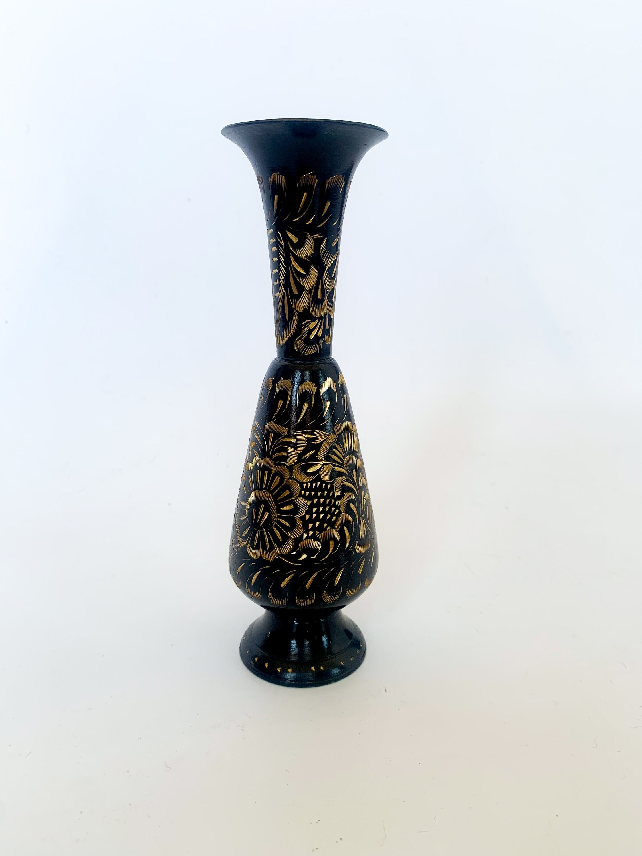 Black and Gold Etched Bud Vase Brass, Made in India Etsy