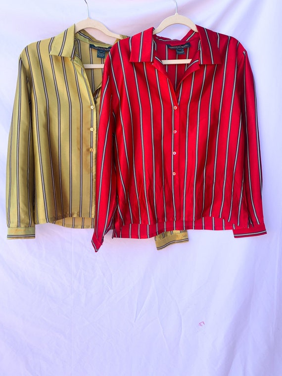 Vintage 90s Satin Striped Button Down | Available 