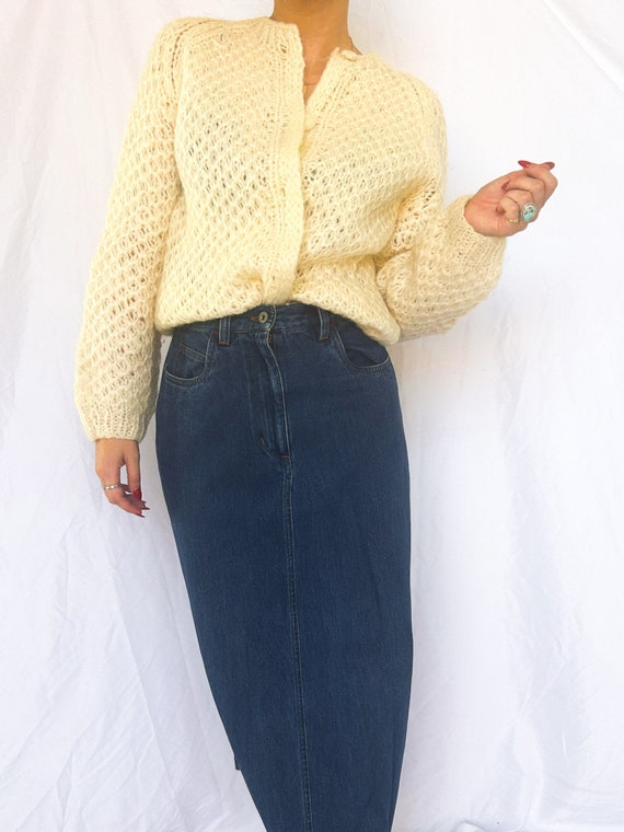 Vintage Cream Knit Wool & Mohair Cardigan