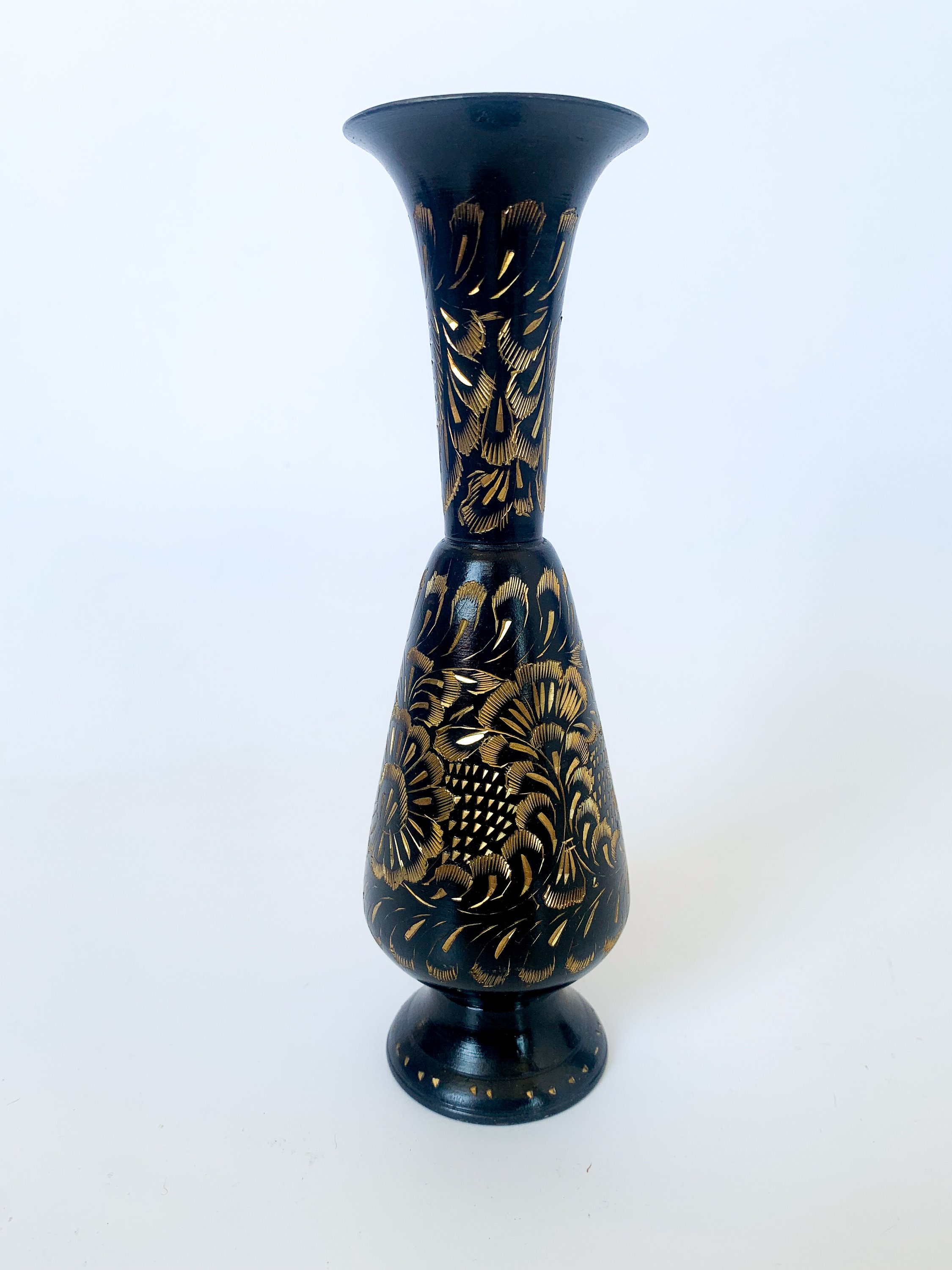 Black and Gold Etched Bud Vase Brass, Made in India Etsy