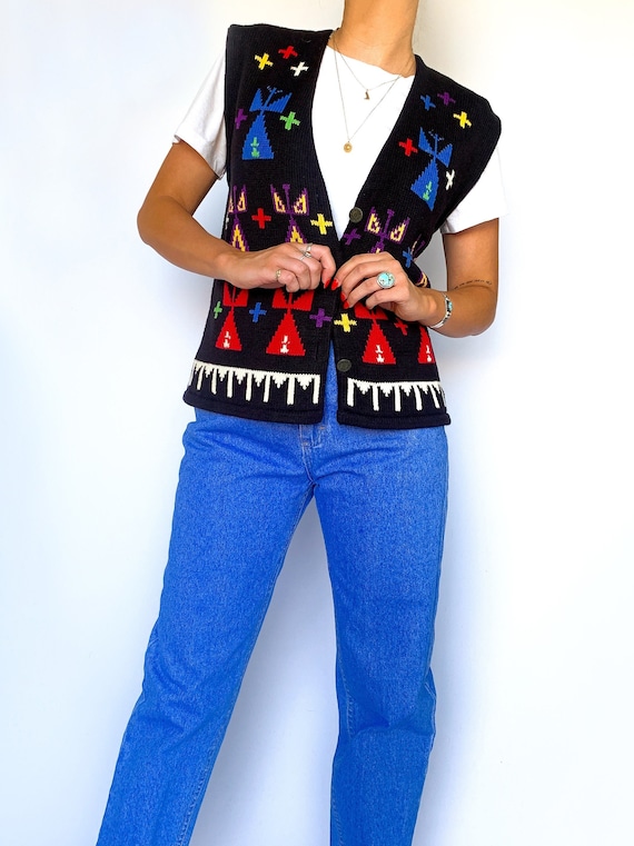 Handmade Knit Crochet Native American Vest
