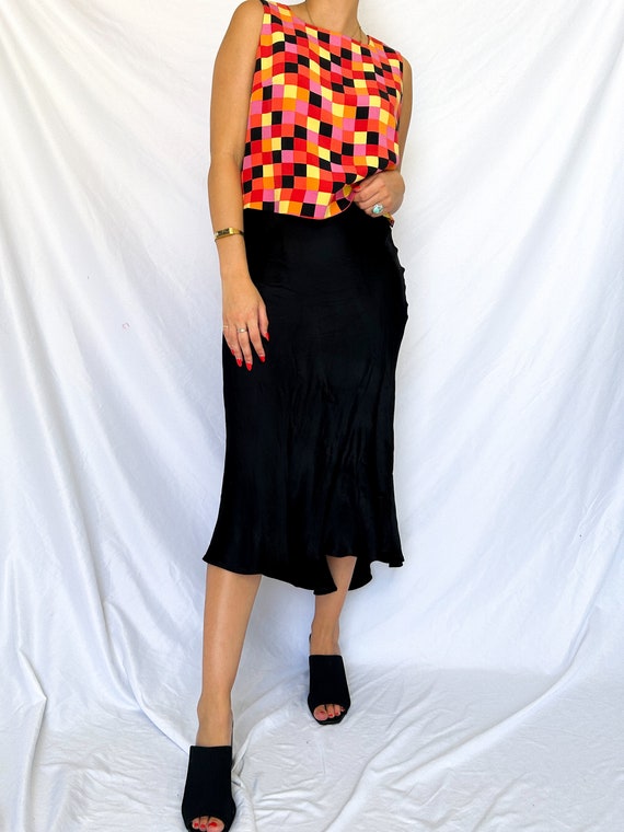 Vintage 90s/00s Colorful Checkered Silk Tank - image 4