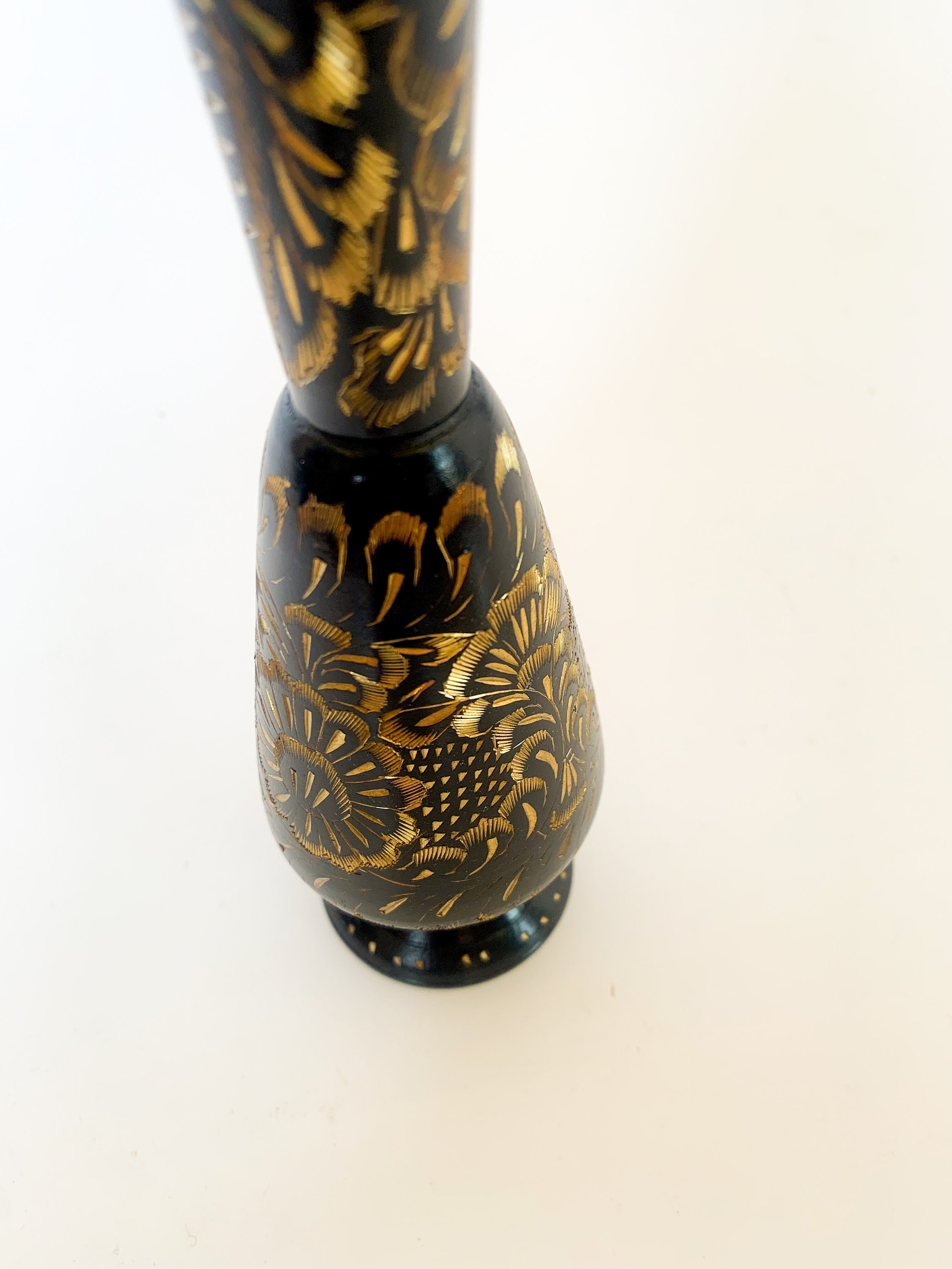 Black and Gold Etched Bud Vase Brass, Made in India Etsy