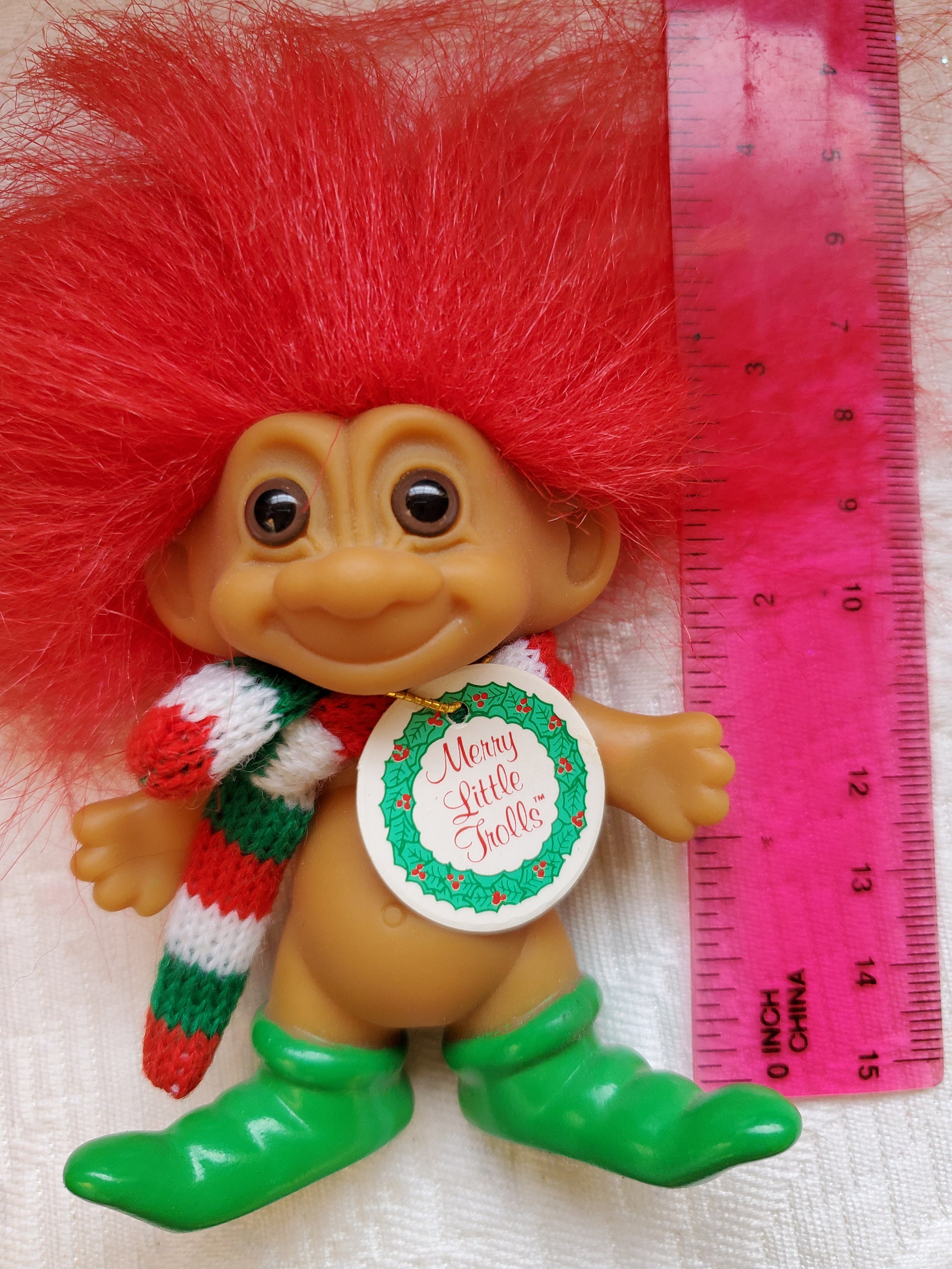 Christmas Merry Little Trolls made by Russ 3 inch scarf doll | Etsy