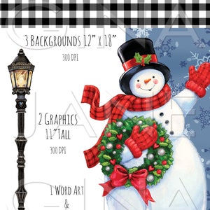Let It Snow  Snowman Top Hat Lamp Post Buffalo Check Set  PNG  and JPG by Gina Jane | Digital | DIY Crafts_ Pioneer Woman Style