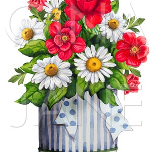 Flowers for Summer Bouquet in a Metal Bucket PNG |Pioneer Woman Style - Sublimation PNG | Wreath Sign Art  | DIY Clip Art Gina Jane