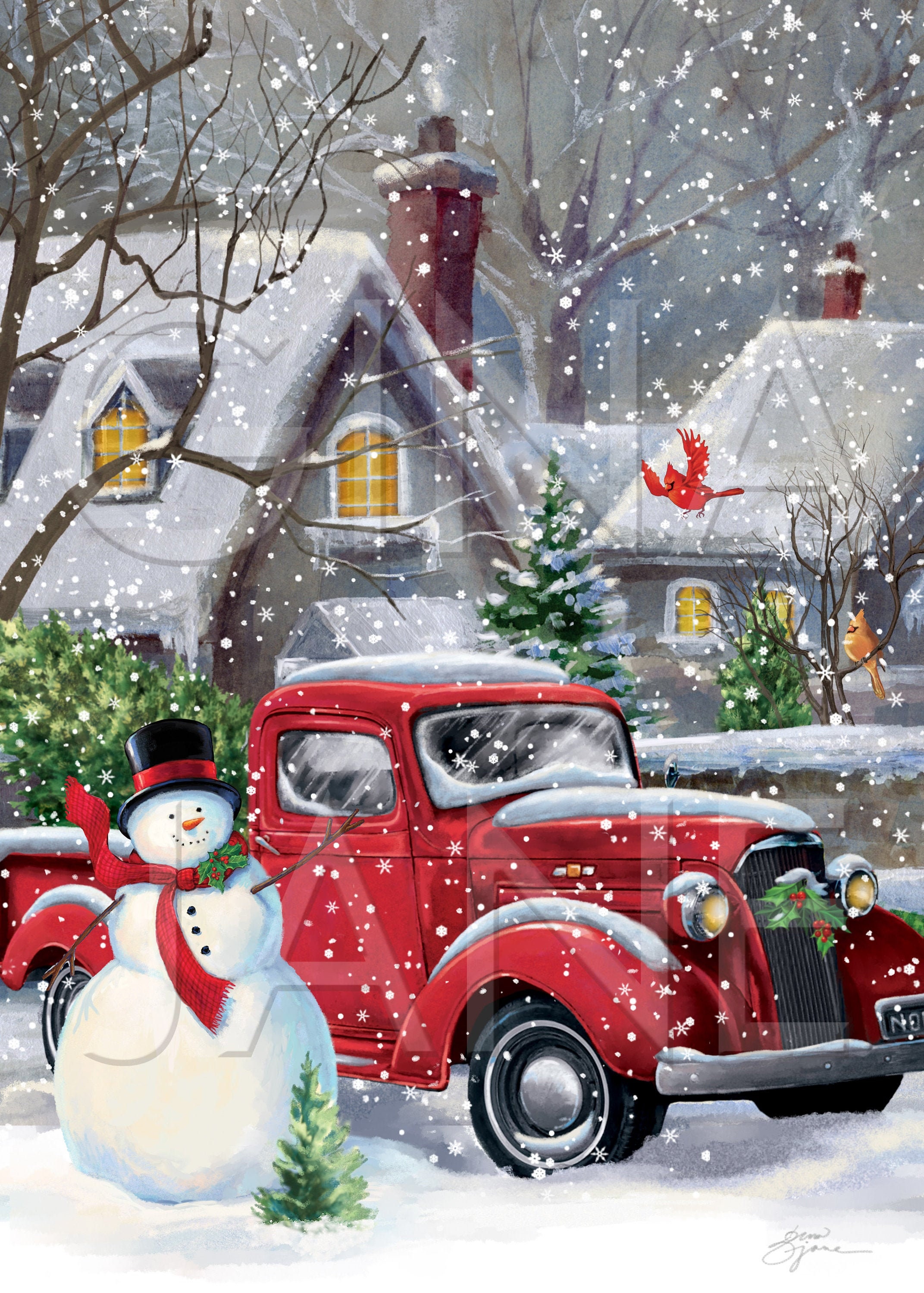 JSDART Camion Rouge Voiture Arbre de Noël Vintage Vieux Vacances