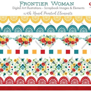 Flowers Frontier Woman Borders - Pioneer Woman Style Farmhouse Prairie Woman Calico Florals   |  Digital Download by Gina Jane
