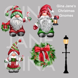 Kerstkaboutervrienden met krans en lantaarnpaal Clip Art-graphics van Gina Jane
