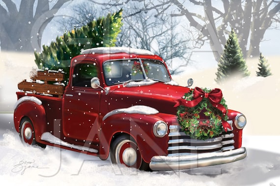 Vintage Christmas Classic Truck T-Shirt With Snow And Tree Vintage Christmas Classic Truck T-Shirt With Snow And Tree