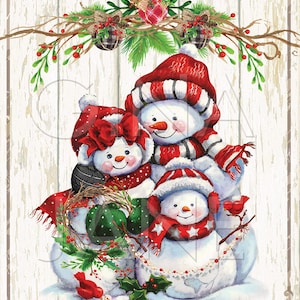 Snow Family with Popcorn String 1997 Wooden Farmhouse Christmas Sign Home Decor by Gina Jane