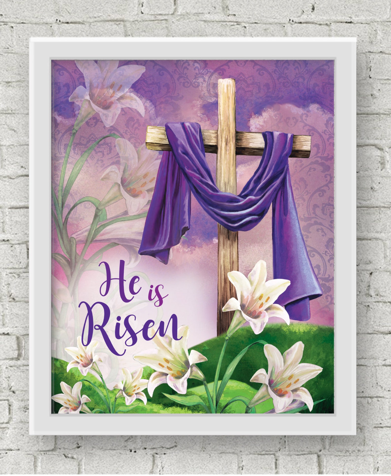Easter He is Risen JPG Artwork Easter Cross Wreath Sign DIY Etsy