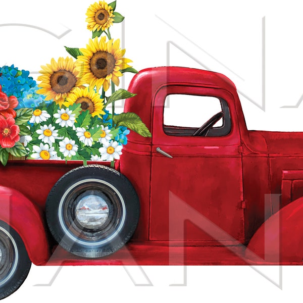 Red Truck Pioneer Summer Flower Market  Sublimation PNG |  Gina Jane's Pioneer Frontier Woman - Farmhouse Decor DIY_ Pioneer Woman Style