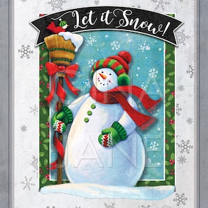 Decorazione fai da te vintage Pupazzo di neve con scopa Let It Snow SIGN Decorazione per la casa