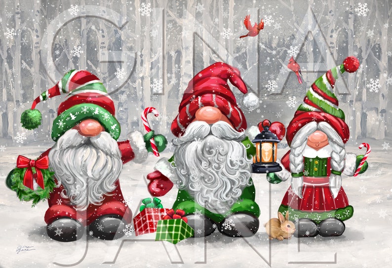 Christmas Gnomes Digital Printable Scene 12x10 by Gina Jane - Etsy