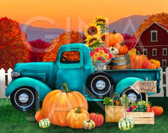 Fall Autumn Truck  Digital Art by Gina Jane