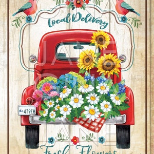 Frontier Woman Red Truck Decor | Pioneer Woman Style | REAR VIEW Red Truck | Vintage Sign | DIY Craft Printable by Gina Jane