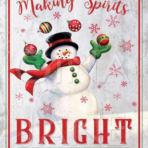 Christmas Snowman with Candy Cane  Making Spirits Bright - Digital Download Snowman | DIY Craft Decor by Gina Jane