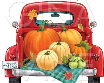 Retro Trucks Fall Sublimation PNG |  Farmhouse Digital Red Truck  | DIY Craft Clip Art Gina Jane