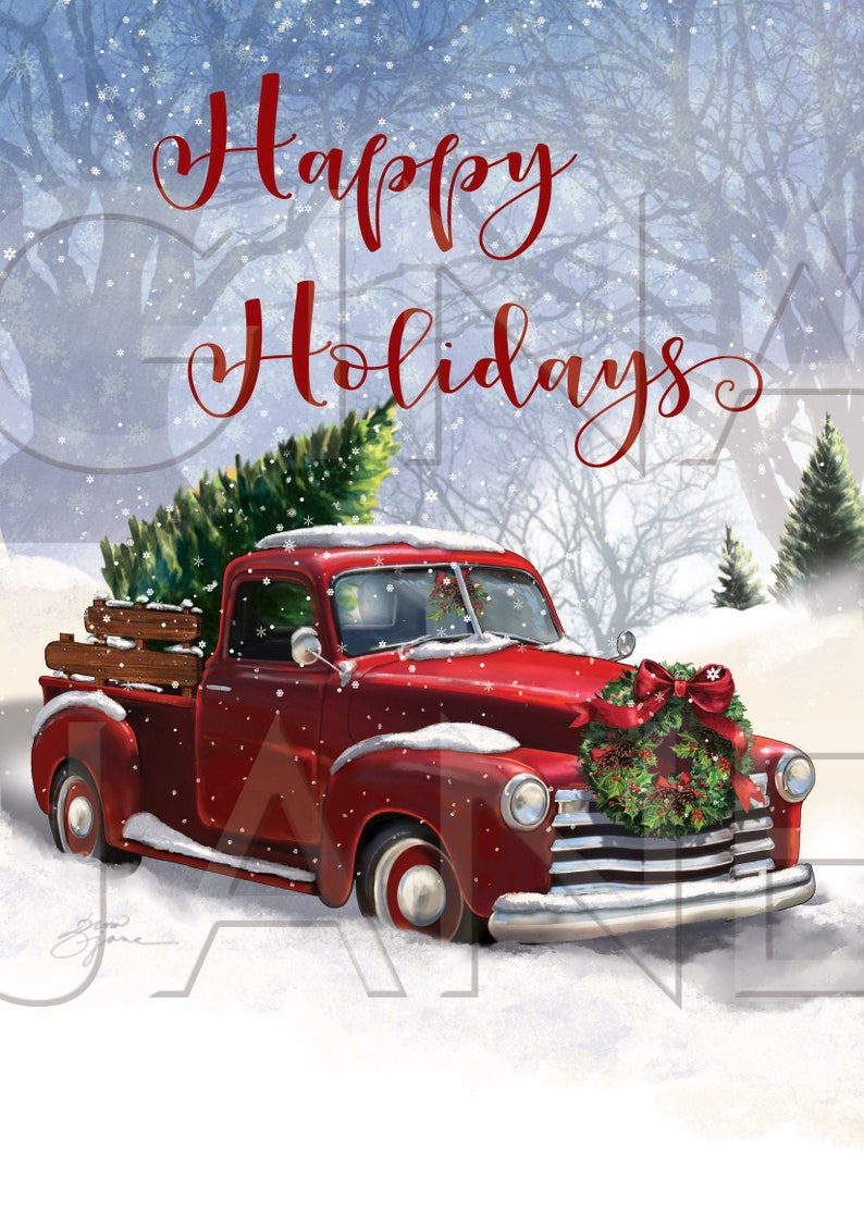 Vintage Christmas Chevy Red Truck Tree DIY Craft Digital | Etsy