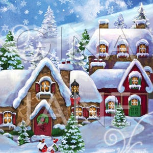 Santa&#39;s Christmas Village  Scene | Digital Art | Heirloom Print Shops Christmas  Wreath Sign Gina Jane Studio Art