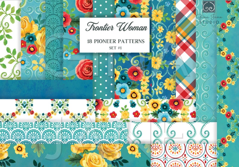 Download Pioneer Woman Flowers Backgrounds DIY Craft Blue Teal | Etsy