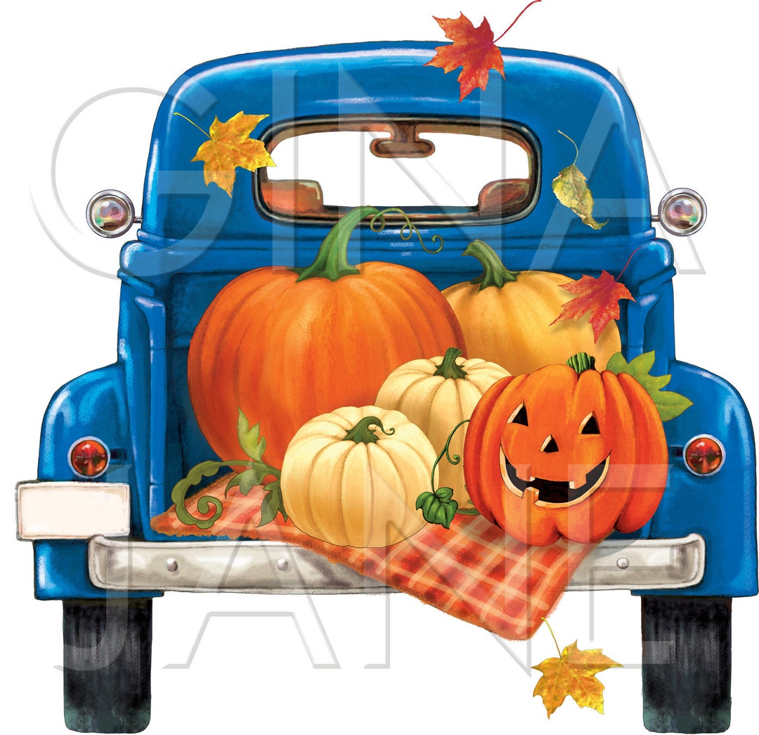 Blue Truck Halloween Sublimation PNG Farmhouse Digital Blue Truck DIY