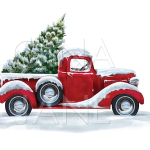 Christmas Ford 1937 Red Truck with Tree PNG Sublimation by Gina Jane