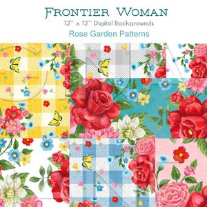 Frontier Woman Flowers - The Pioneer Rose Garden Digital Papers by GIna Jane