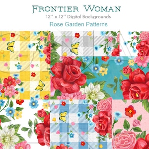 Frontier Woman Flowers - The Pioneer Rose Garden Digital Papers by GIna Jane