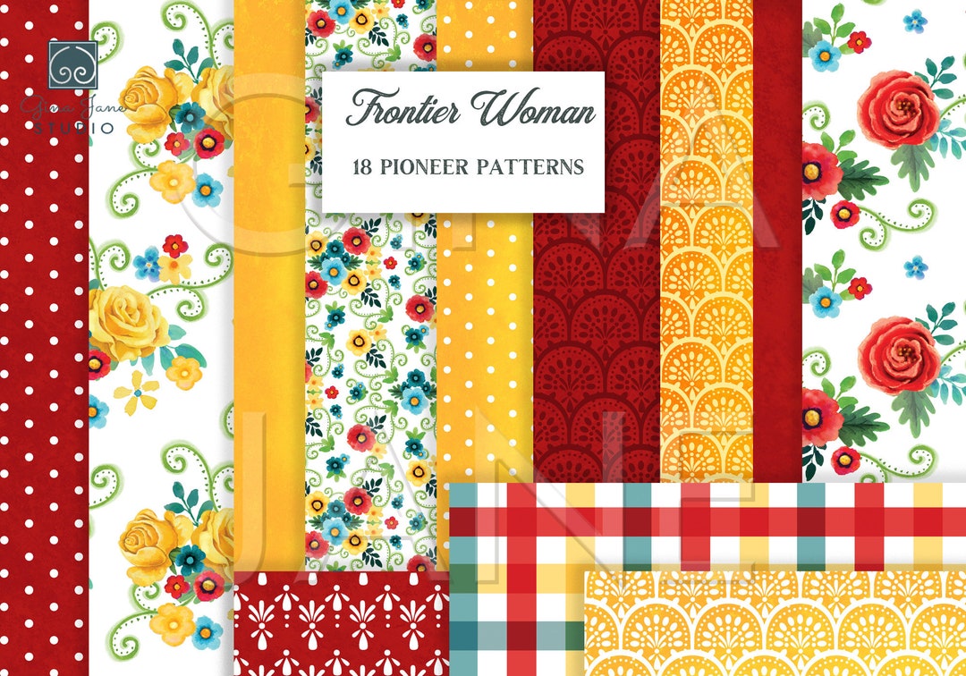 Frontier Design Pattern Flowers Frontier Woman - Pioneer Yellow and Red Patterns | Digital ...