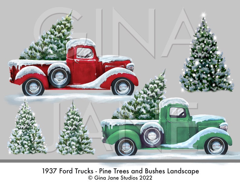 Christmas Truck With Tree Clip Art by Gina Jane - Etsy
