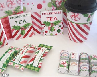 Envoltorios para barras de chocolate caliente navideñas, imprimibles, cestas de regalo navideñas para hacer uno mismo