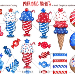 Patriotic 4th of July Donuts, Candy and Ice Cream Graphics | 300 dpi PNG Graphics Clip Art | Gina Jane Studio Graphics