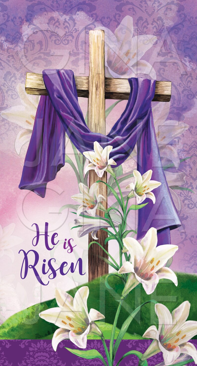 Easter He is Risen JPG Artwork Easter Cross Wreath Sign DIY Etsy