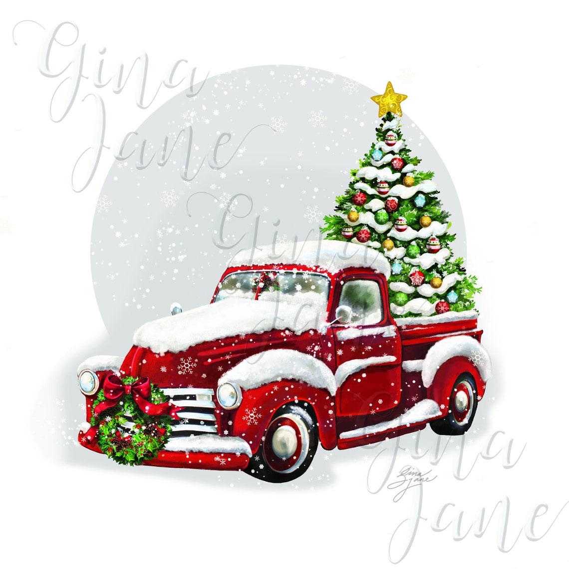 Vintage Red Truck Christmas Tree DIY Craft Printable JPG Etsy