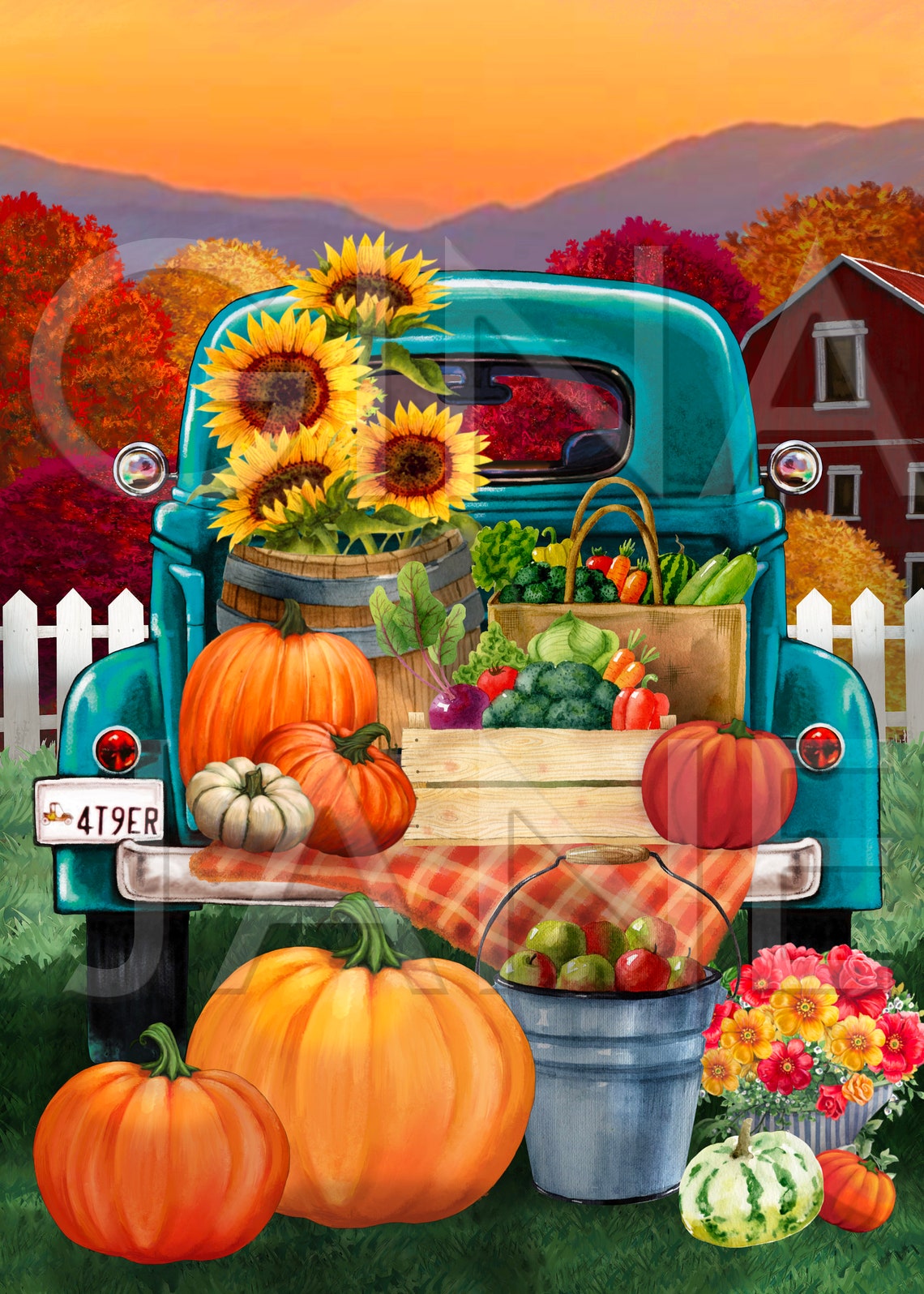 Fall Autumn Truck Home Decor Sign Print Etsy