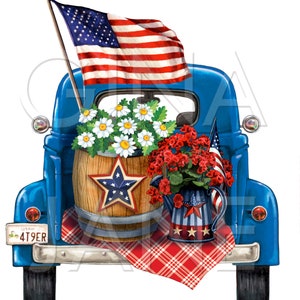 Ford 1937 Blue Truck Pionierin Frau Stil 4.Juli Grafiken von Gina Jane