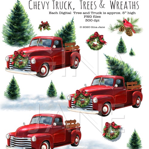 Printable Vintage Chevy With Christmas Tree