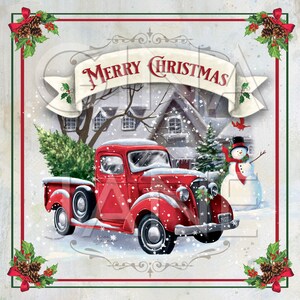Heirloom Christmas Red Truck Banner Merry Christmas Digital Art | VintageChristmas Decor Wreath Sign Digital Download | Gina Jane Studio Art