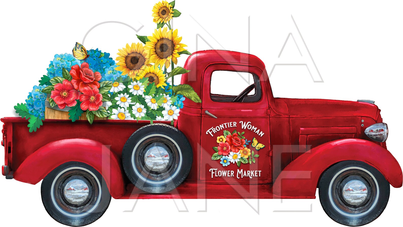 Red Truck Pioneer Summer Flower Market Sublimation PNG Gina Jane's