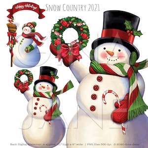Schnee Land Schneemann PNG Grafiken 2021 - Frohe Feiertage * 8 "x 11" große Sublimationskunst von Gina Jane | Digital | Basteln