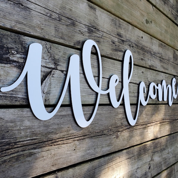 Wide Welcome Wooden Sign | Wooden Word Cut | Wooden Laser Cut | Entrance Sign Word Cut Out | Wooden Laser Cut Letters| Large Welcome Sign