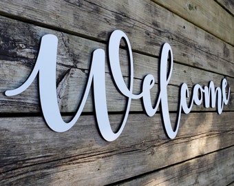 Wide Welcome Wooden Sign | Wooden Word Cut | Wooden Laser Cut | Entrance Sign Word Cut Out | Wooden Laser Cut Letters| Large Welcome Sign